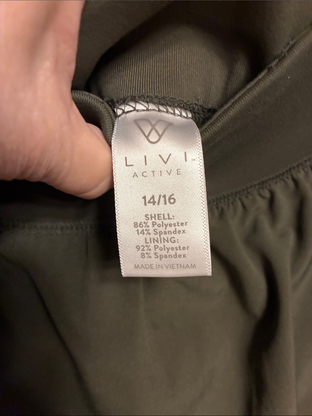 LIVI ACTIVE. Olive Green Skort with Built-In Shorts with pockets. Size L (14-16) - Picture 11 of 11